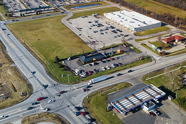 Commercial strip plaza aerial photography